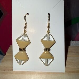 Elegant Gold tone and Cream Dangle Earrings